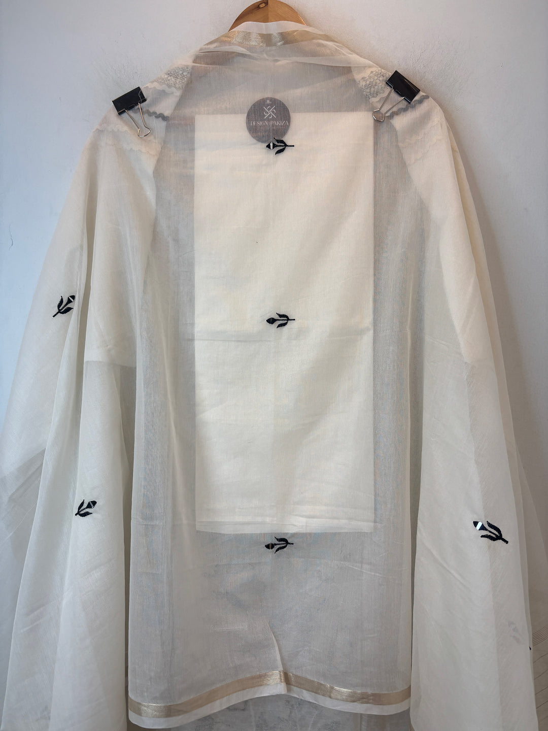 Off White Mul Chanderi Embroidered Suit Set with Mirror Work