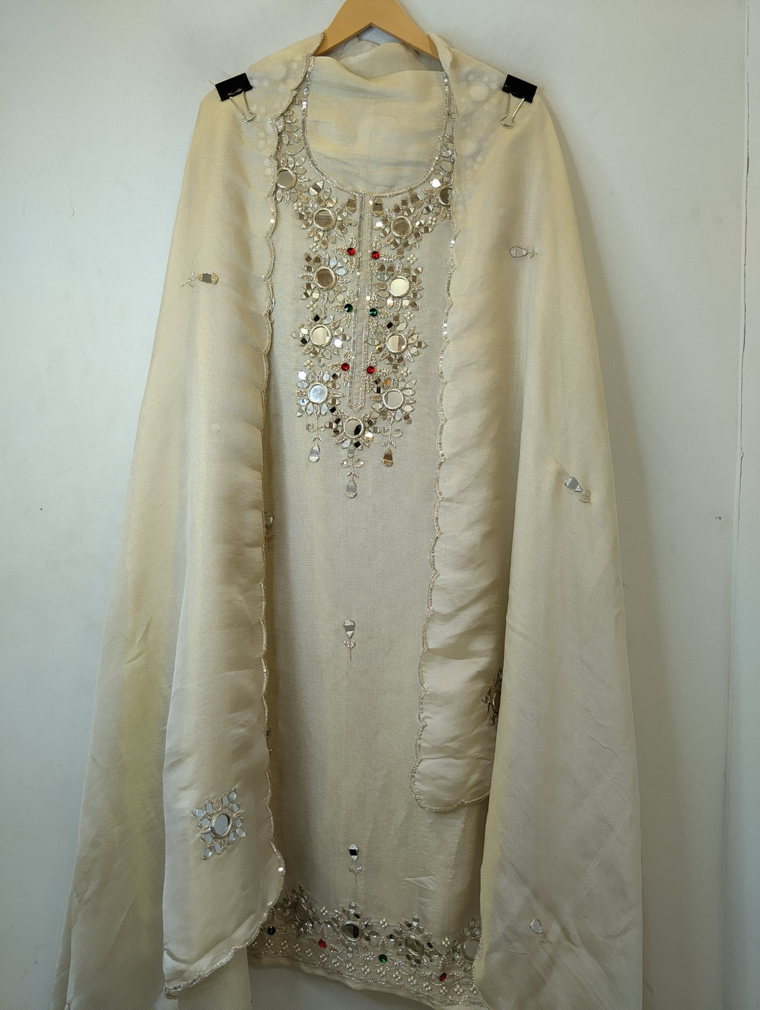 Burberry Tissue Unstitched Suit Set with Mirror &amp; Cutdana Work