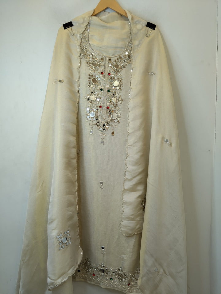 Burberry Tissue Unstitched Suit Set with Mirror &amp; Cutdana Work