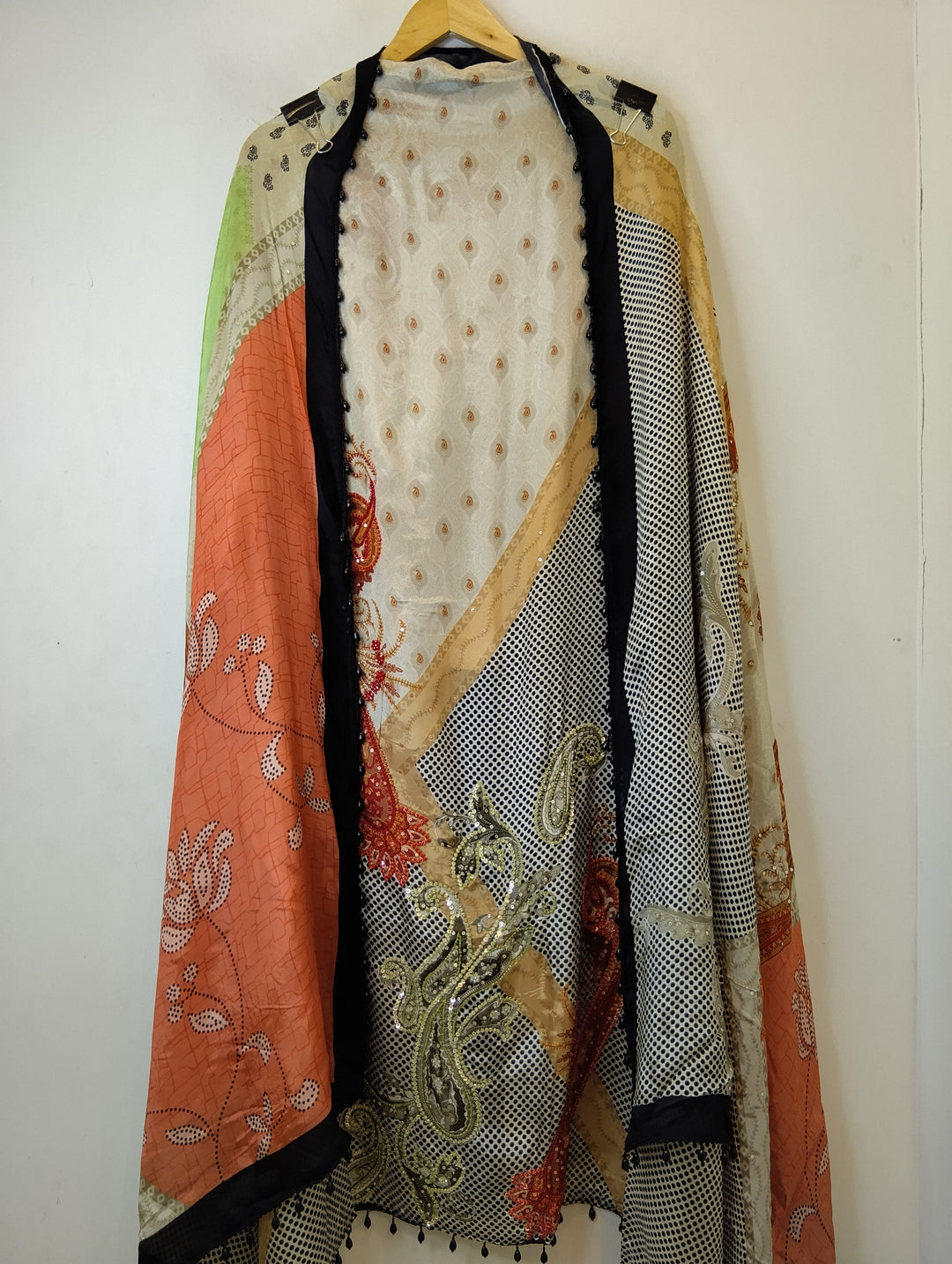 Silk Organza Printed Unstitched Suit Set with Pearl &amp; Sequin Work