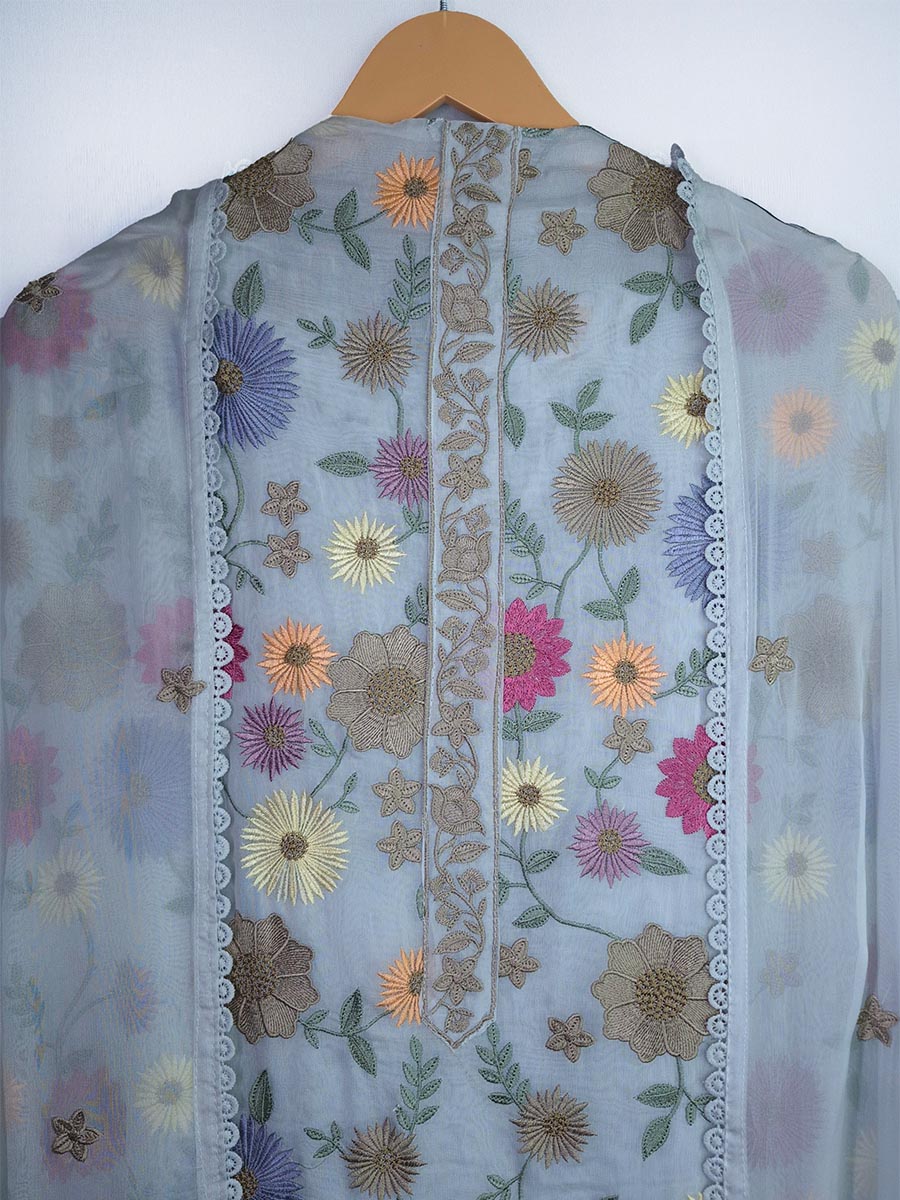 Sapphire Blue Organza Embroidered Suit