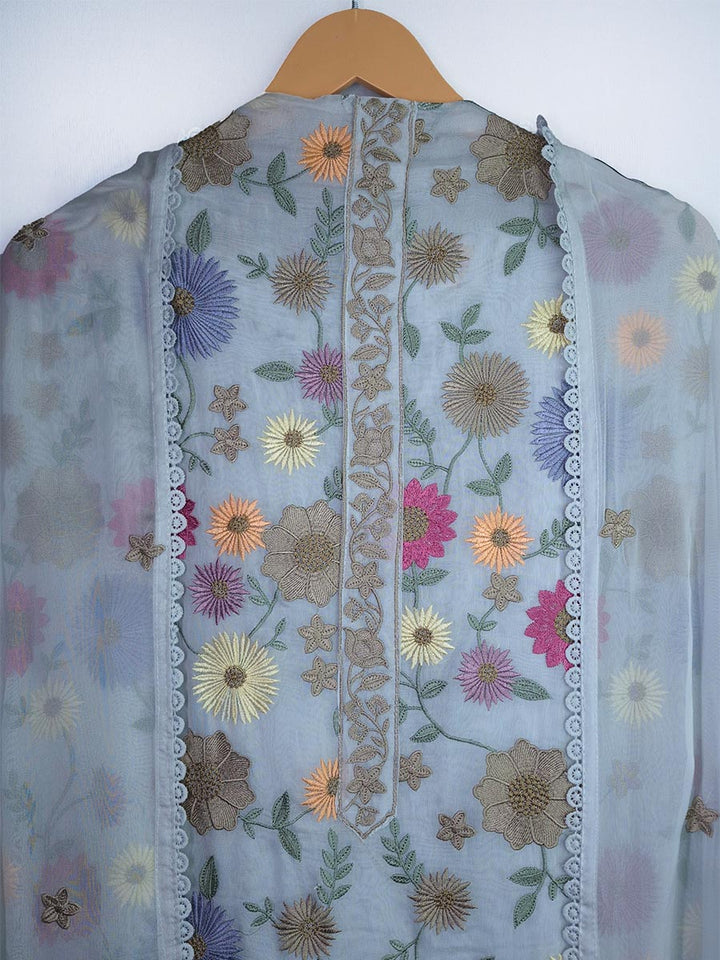 Sapphire Blue Organza Embroidered Suit