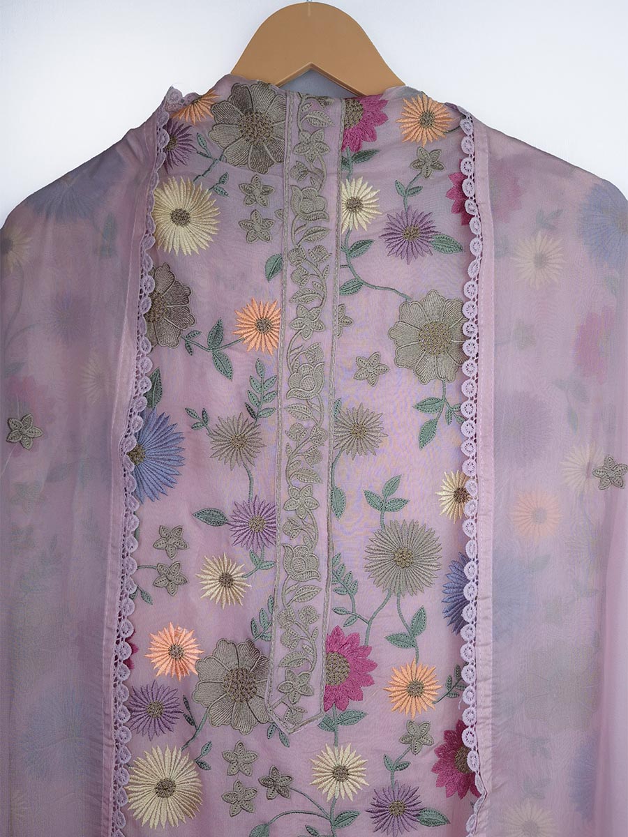 Fuchsia Pink Organza Embroidered Suit