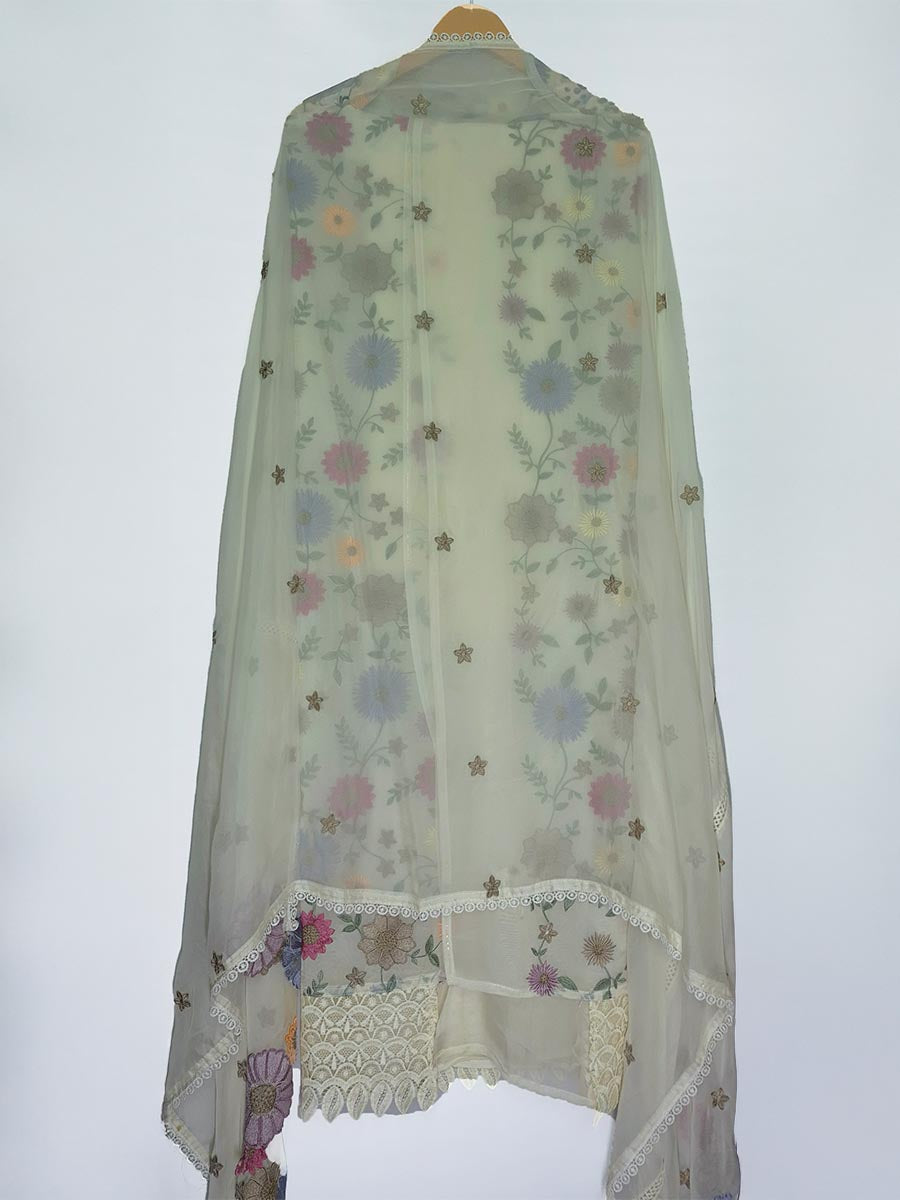 Classic Ivory Organza Embroidered Suit