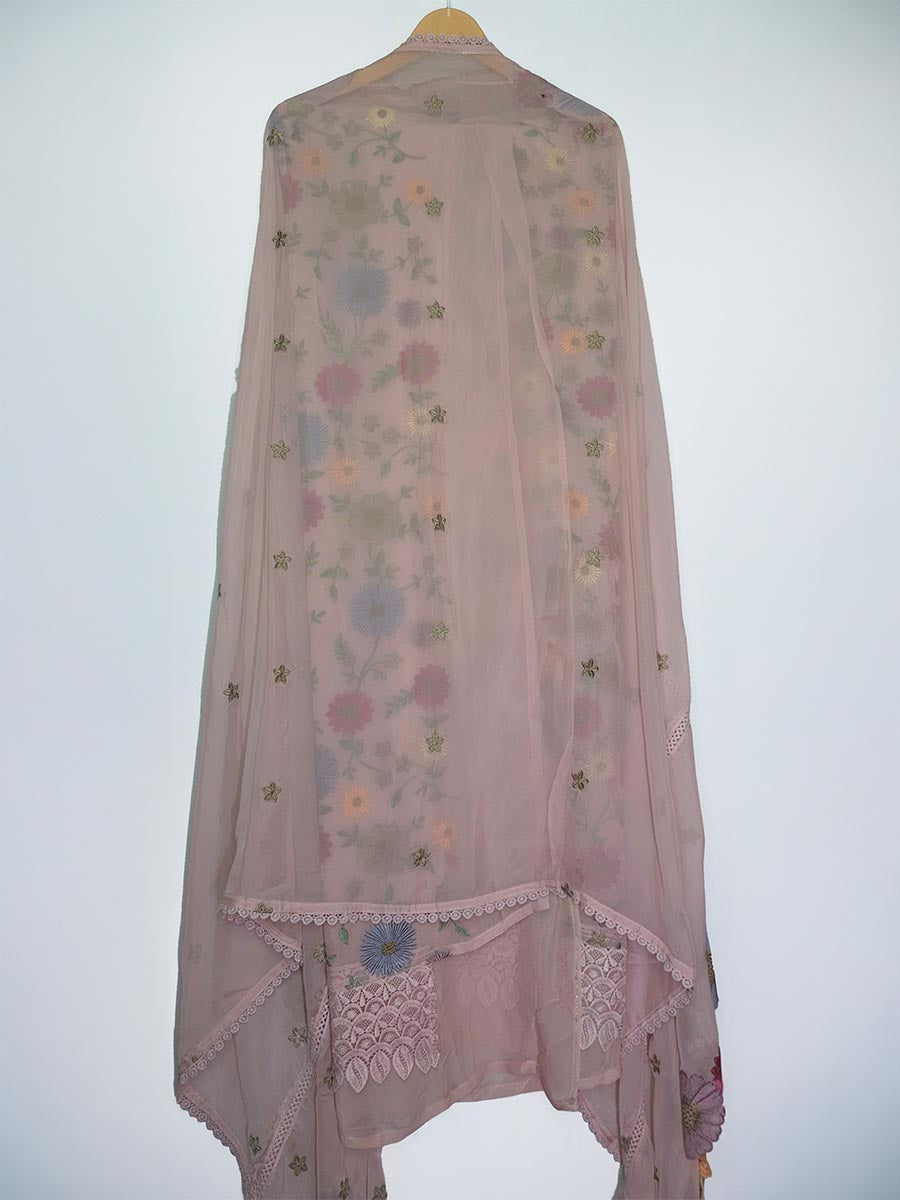 Fuchsia Pink Organza Embroidered Suit