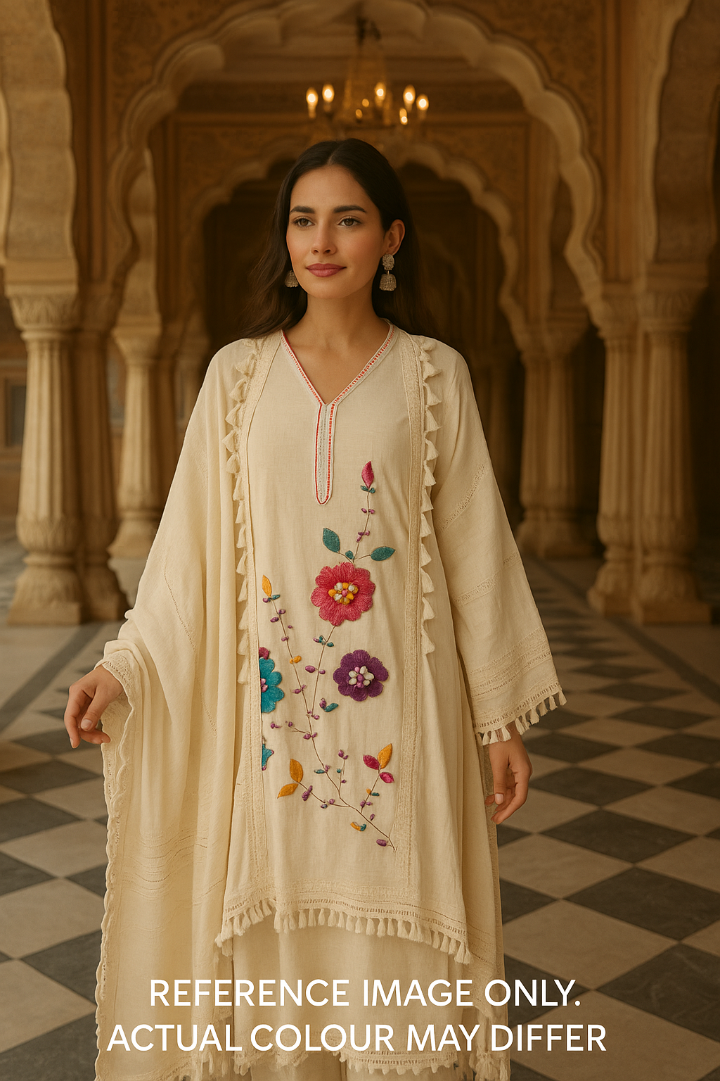 Amaira – Mul Cotton Suit with Foil, Gota &amp; Jute Thread Embroidery