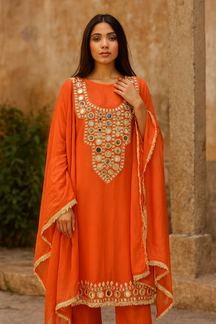 Arzoo – Unstitched Organza Mirror Work Suit