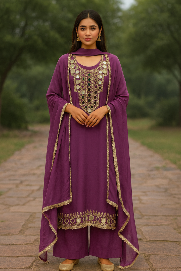 Arzoo – Unstitched Organza Mirror Work Suit
