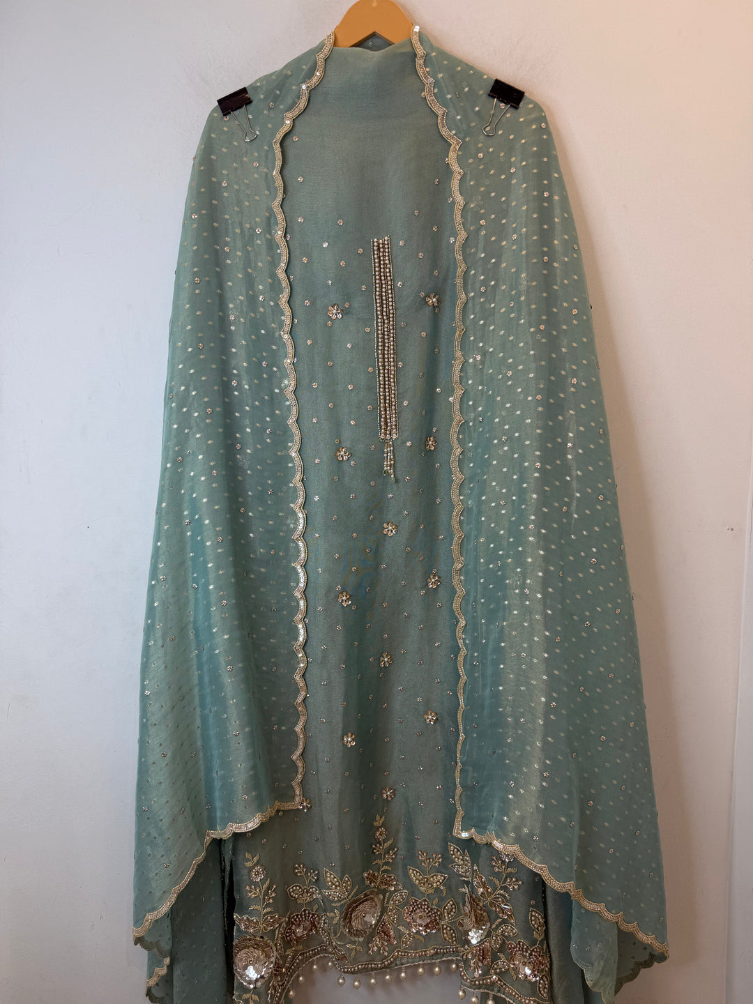 Zayelle – Green Tissue Burberry Pearl Sequin Suit