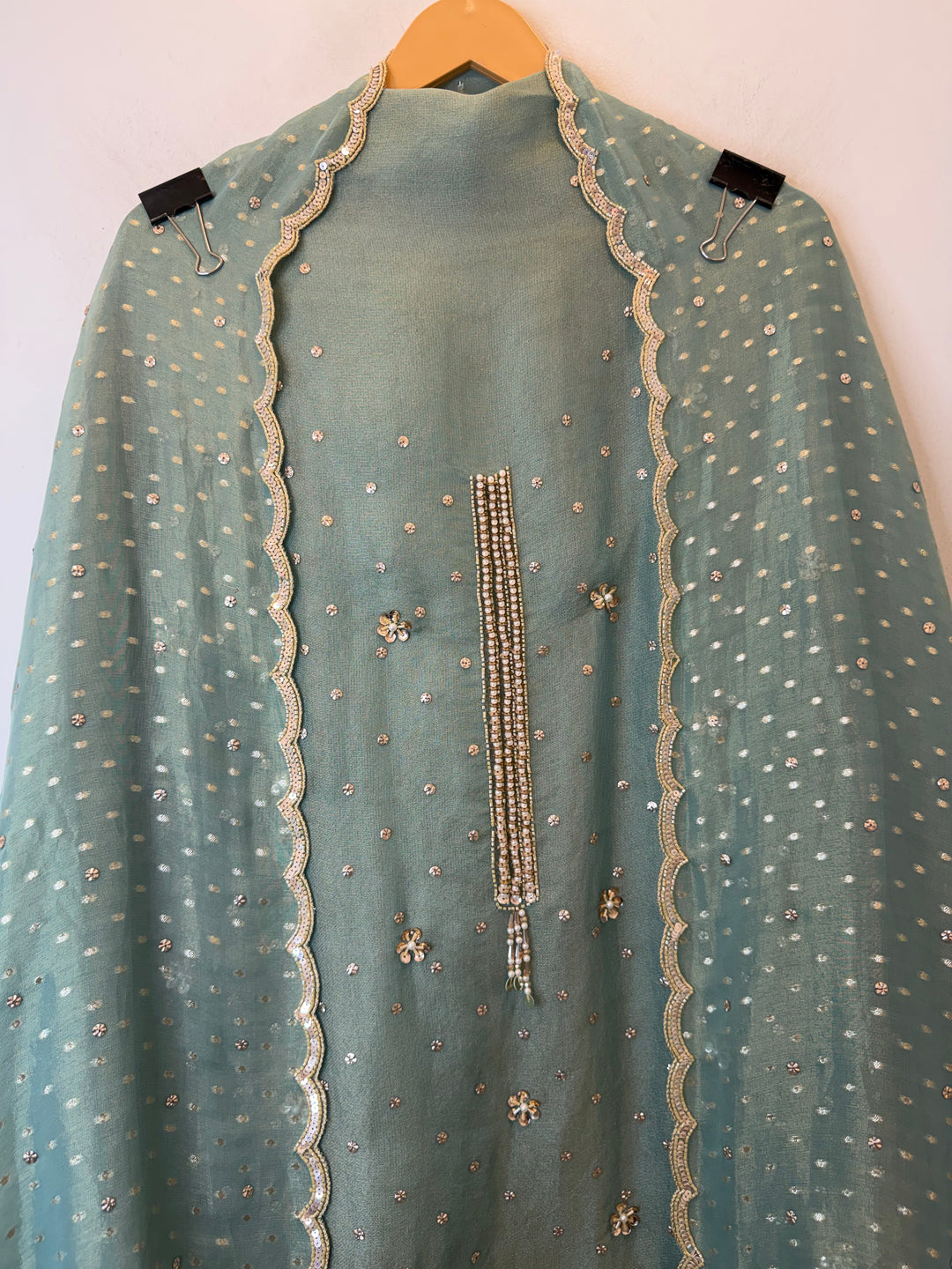 Zayelle – Green Tissue Burberry Pearl Sequin Suit