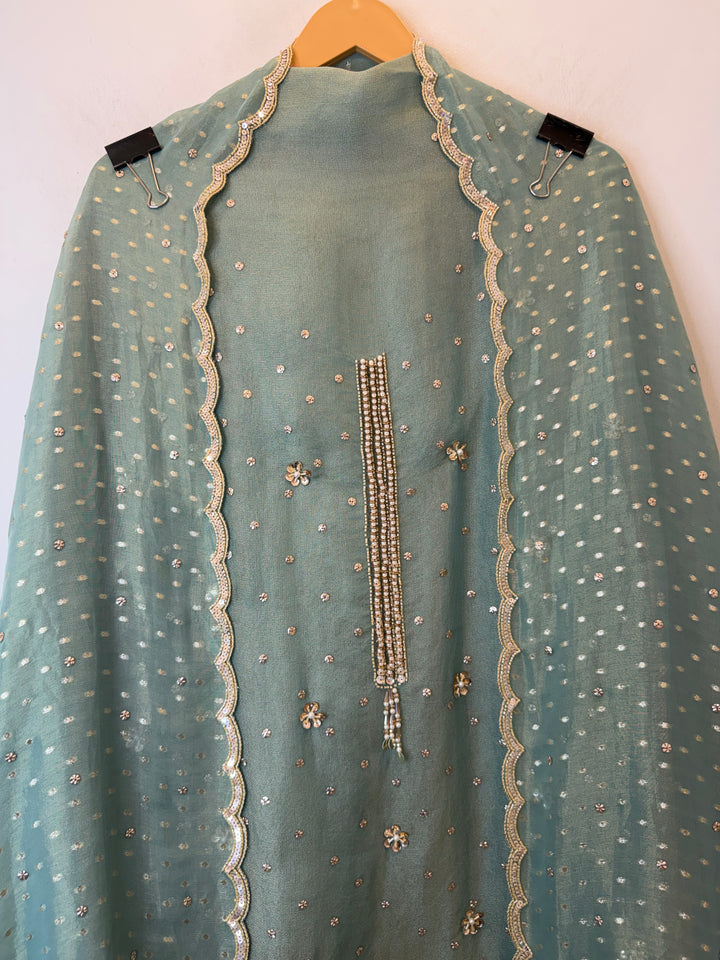 Zayelle – Green Tissue Burberry Pearl Sequin Suit