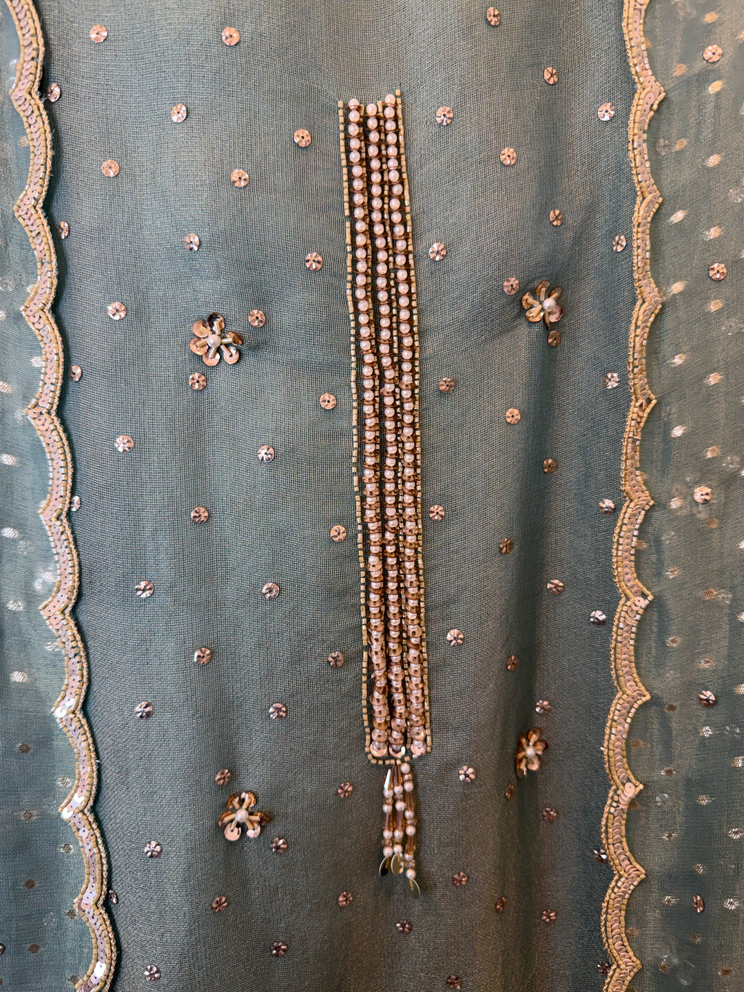 Zayelle – Green Tissue Burberry Pearl Sequin Suit