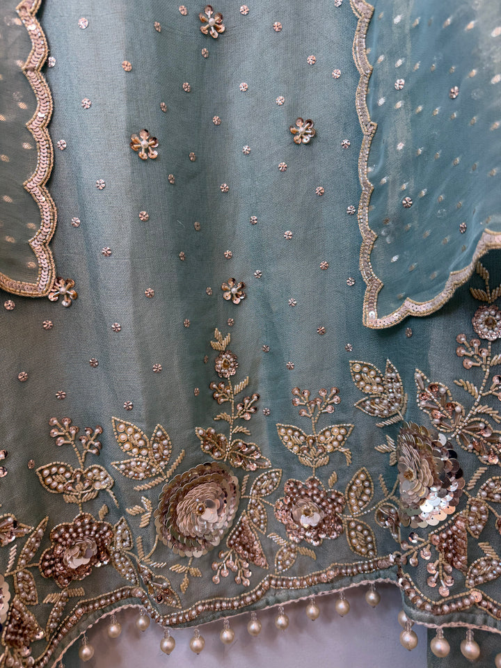 Zayelle – Green Tissue Burberry Pearl Sequin Suit