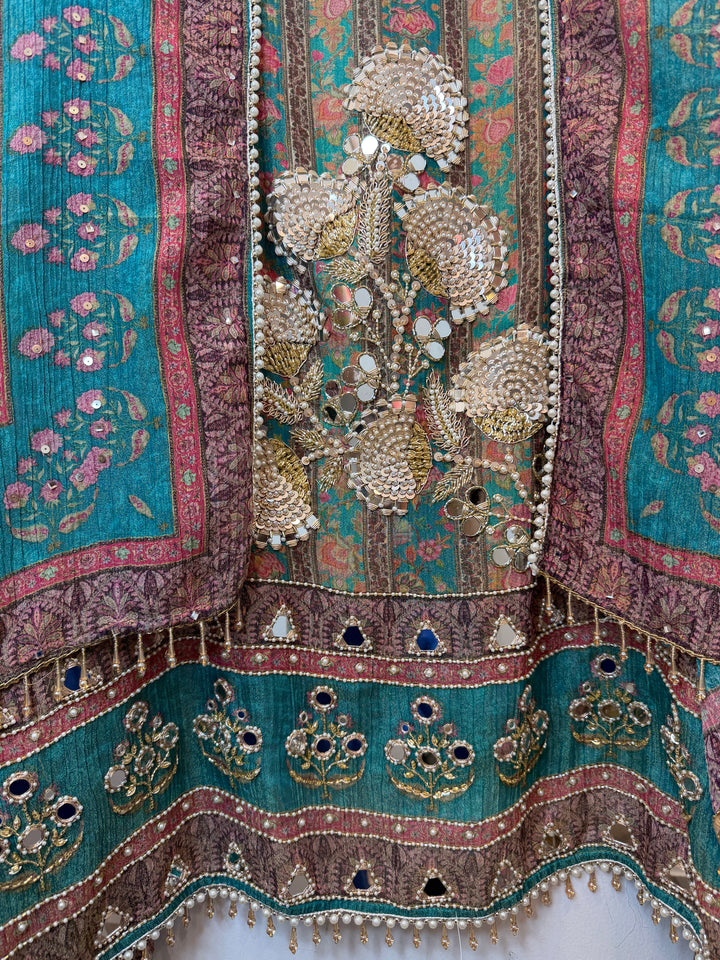 Zerina – Rama Green Crushed Tissue Mirror &amp; Dabka Suit