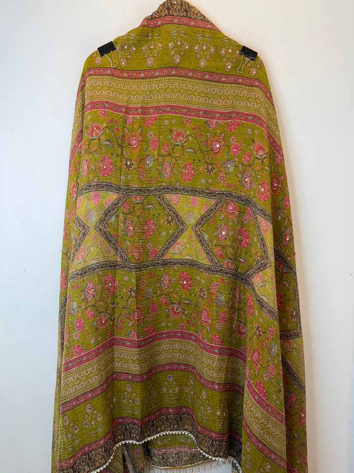 Zerina – Mehandi Green Crushed Tissue Mirror &amp; Dabka Suit