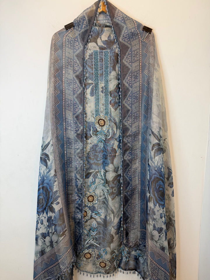 Zivana – Blue Digital Tissue Burberry Handwork Suit