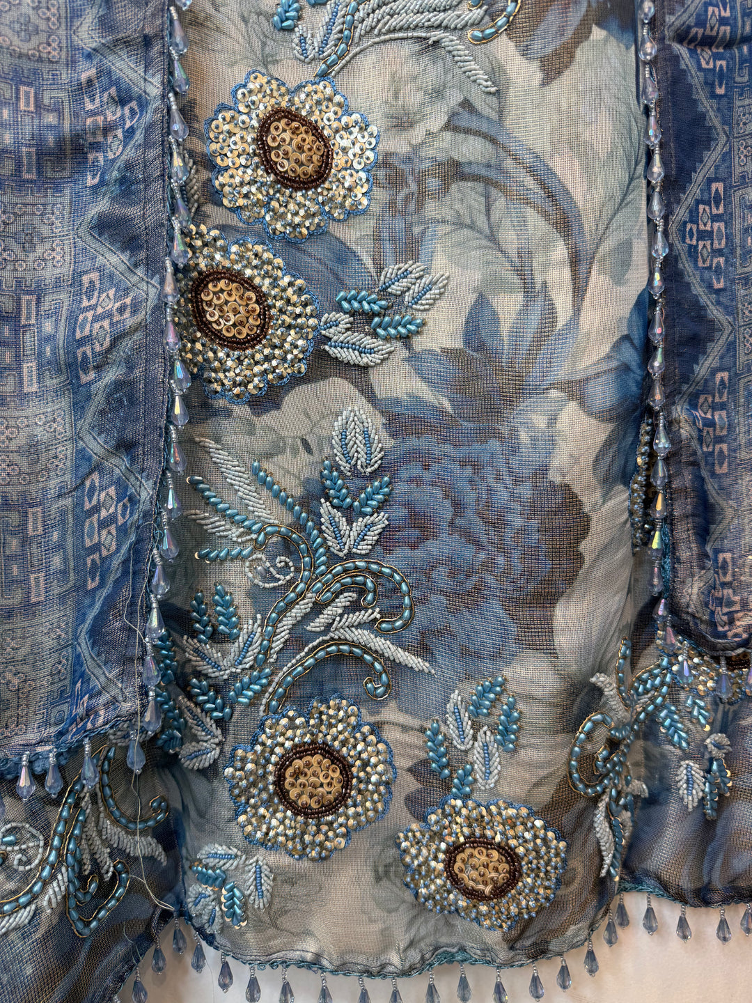 Zivana – Blue Digital Tissue Burberry Handwork Suit
