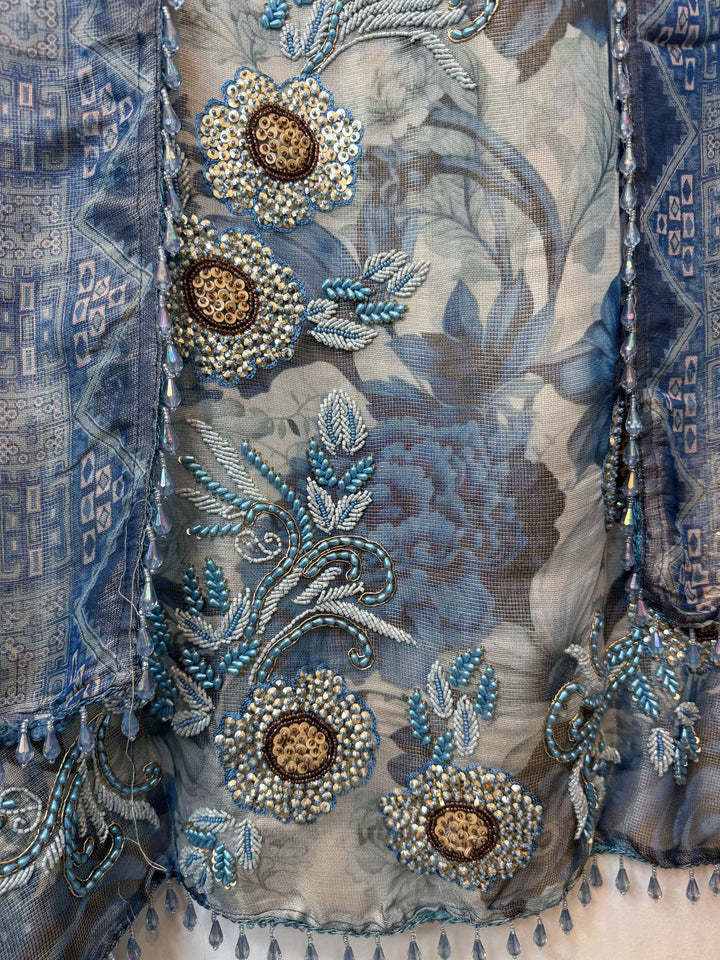Zivana – Blue Digital Tissue Burberry Handwork Suit