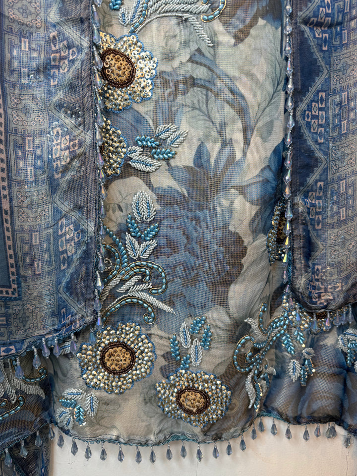 Zivana – Blue Digital Tissue Burberry Handwork Suit