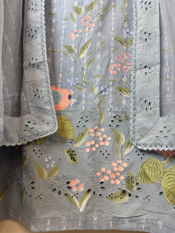 Zivara – Powder Blue Pure Cotton Brush Painted Embroidered Unstitched Suit