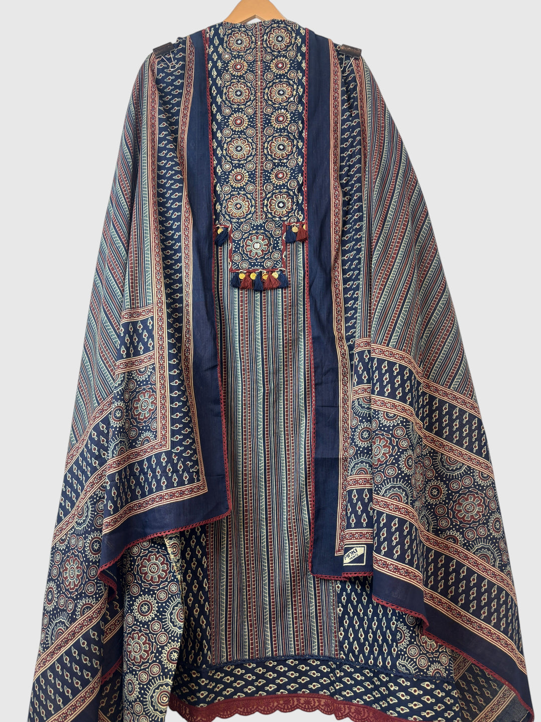 Zivara – Blue Ajrakh Print Pure Cotton Handwork Unstitched Suit