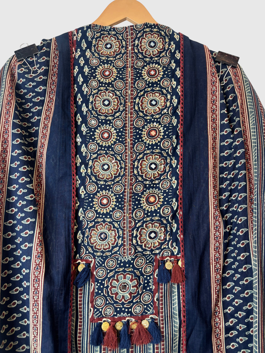 Zivara – Blue Ajrakh Print Pure Cotton Handwork Unstitched Suit