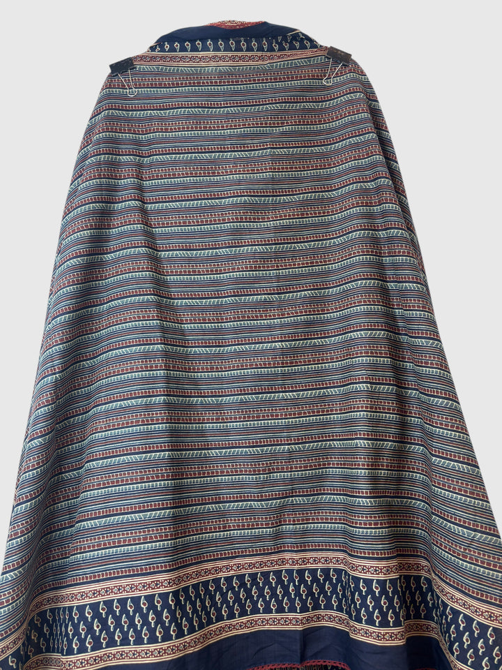 Zivara – Blue Ajrakh Print Pure Cotton Handwork Unstitched Suit