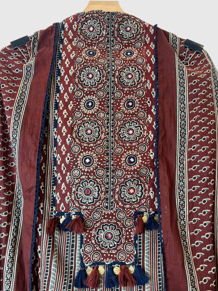 Zivara – Maroon Ajrakh Print Pure Cotton Handwork Unstitched Suit