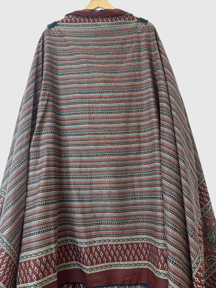 Zivara – Maroon Ajrakh Print Pure Cotton Handwork Unstitched Suit