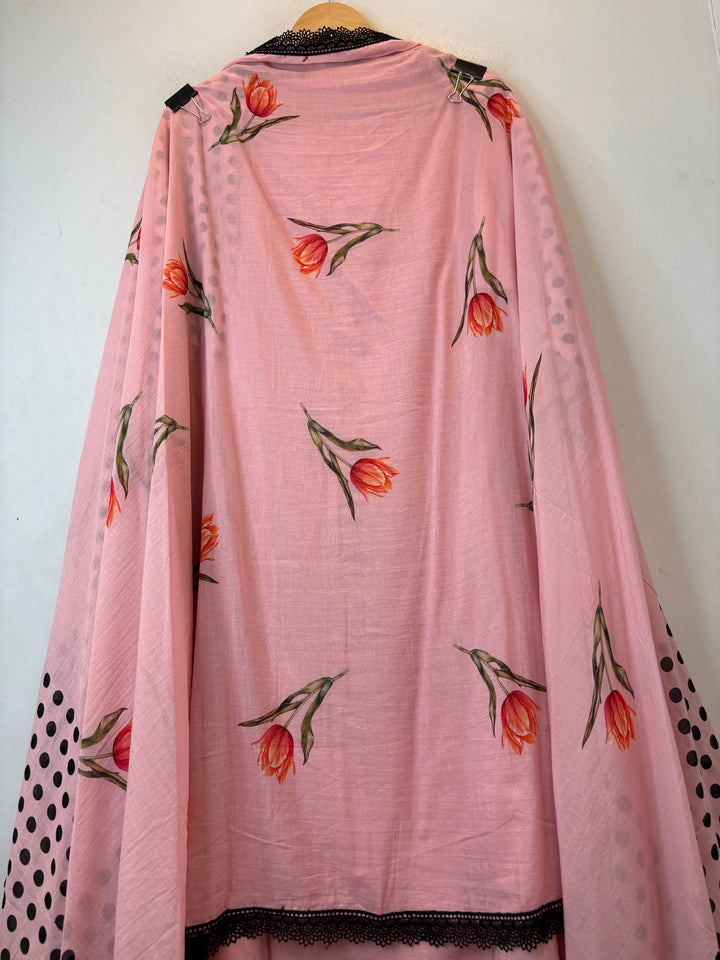 Zivara – Pink Mul Cotton Printed Unstitched Suit