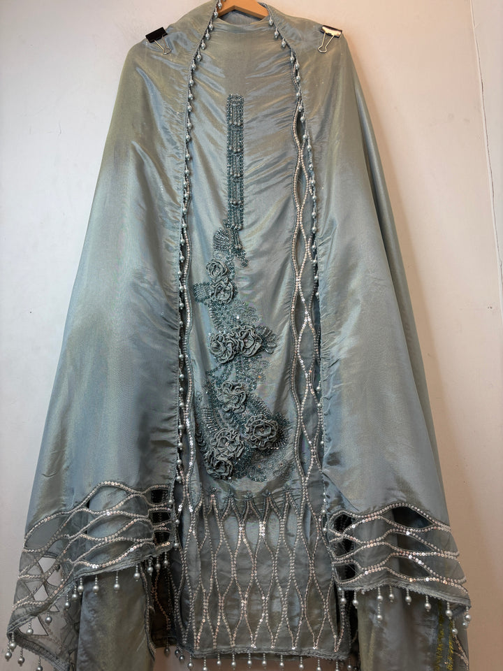 Zivara – Powder Blue Tissue Embellished Unstitched Suit