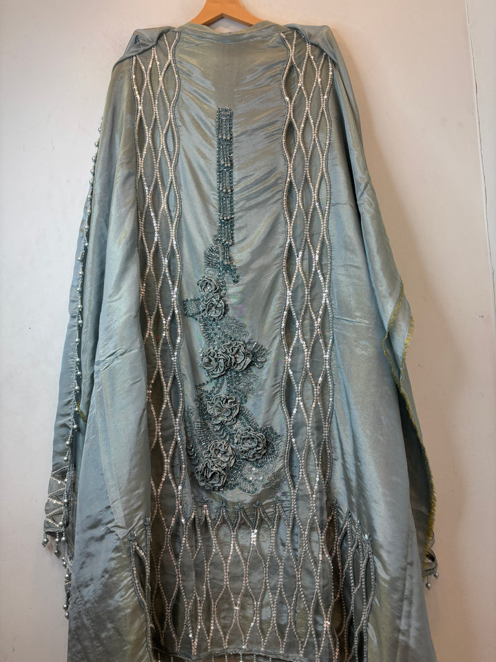 Zivara – Powder Blue Tissue Embellished Unstitched Suit