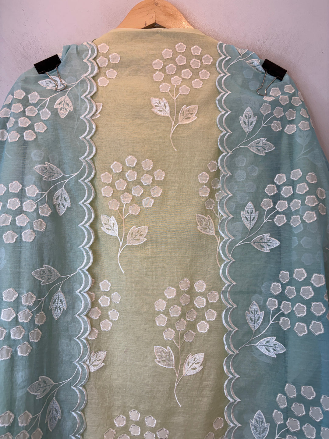 Zivara – Green with Blue Mul Chanderi Ombre Appliqué Work Unstitched Suit
