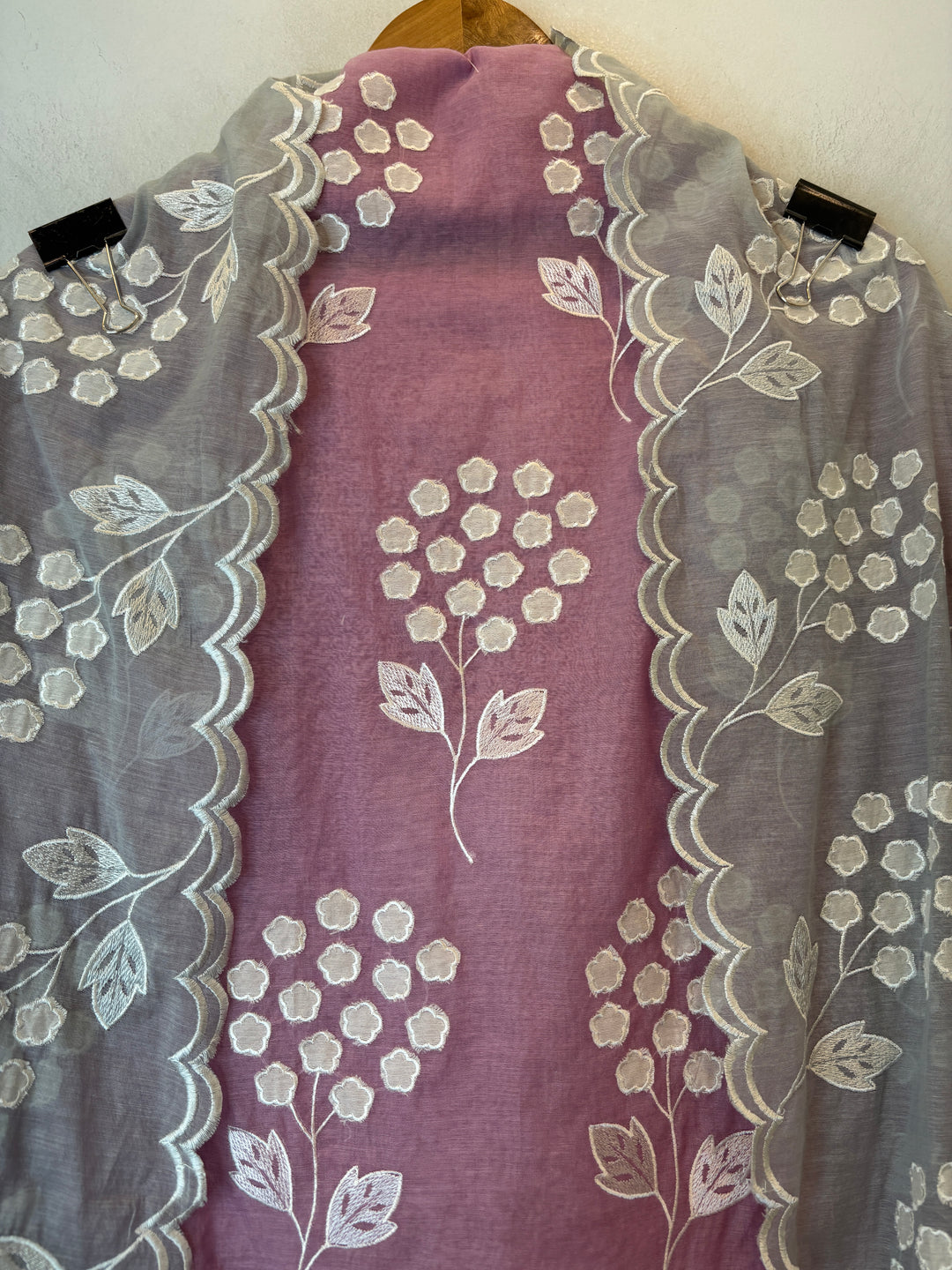 Zivara – Pink with Grey Mul Chanderi Ombre Appliqué Work Unstitched Suit