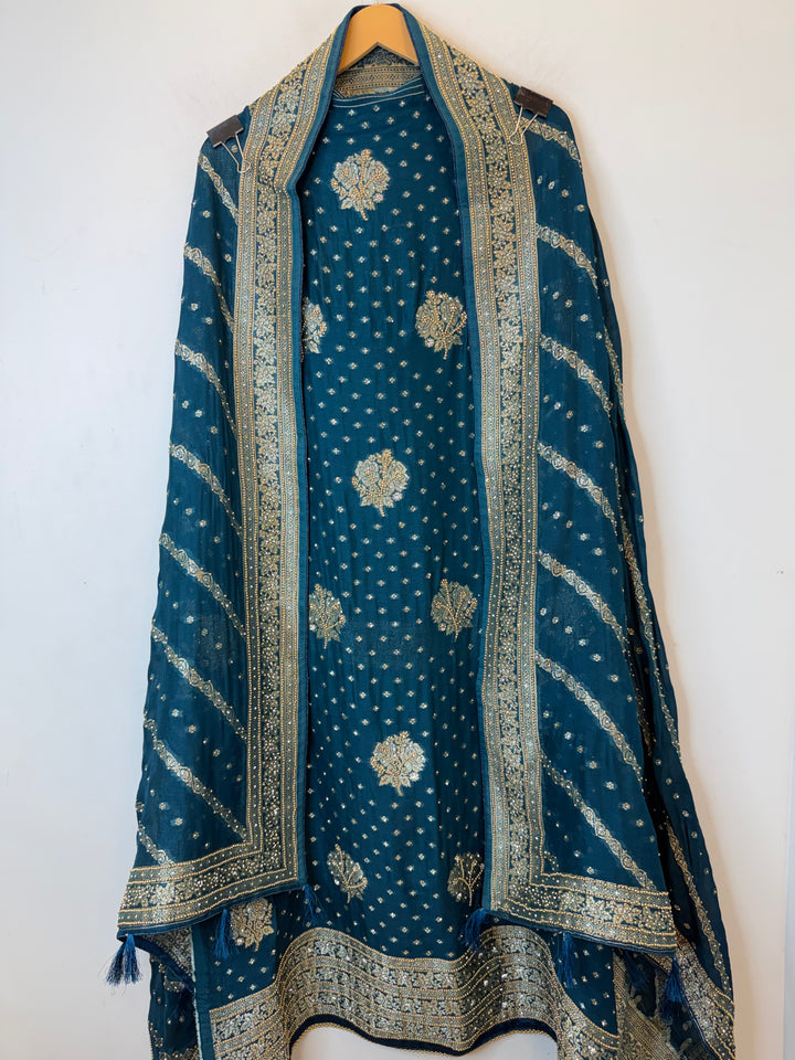 Zehvika – Blue Khadi Georgette Banarasi Suit