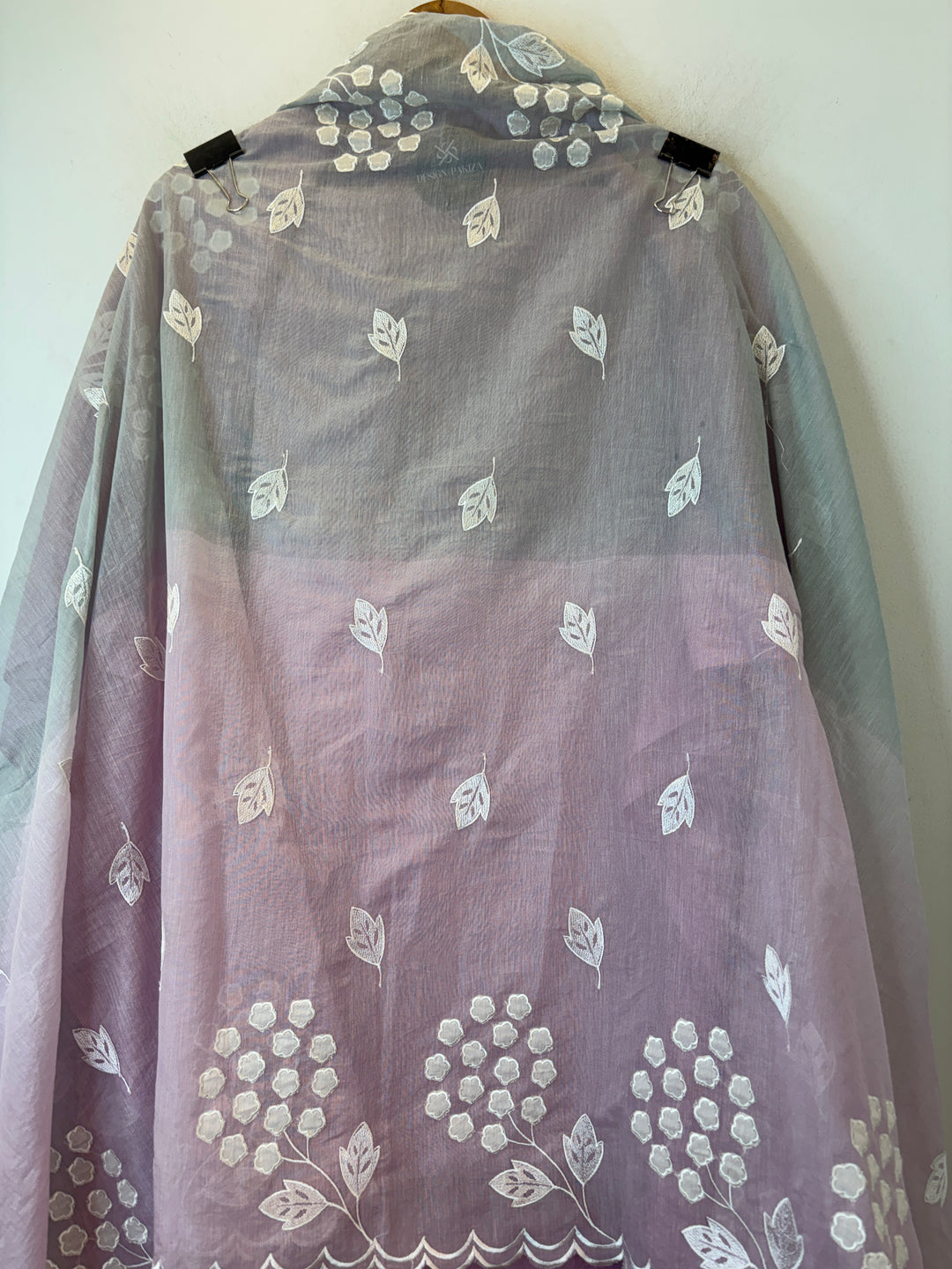 Zivara – Pink with Grey Mul Chanderi Ombre Appliqué Work Unstitched Suit