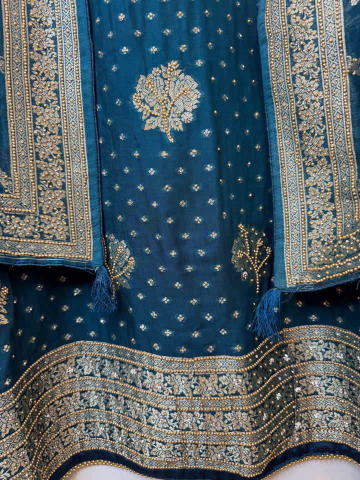 Zehvika – Blue Khadi Georgette Banarasi Suit