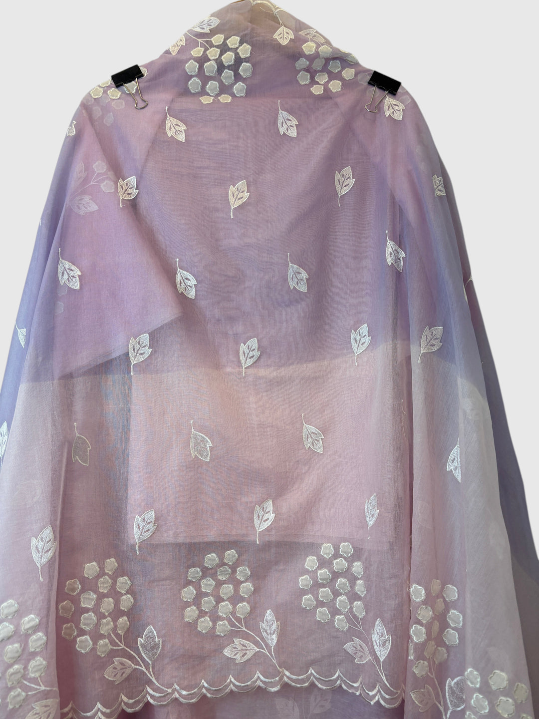 Zivara – Pink with Purple Mul Chanderi Ombre Appliqué Work Unstitched Suit
