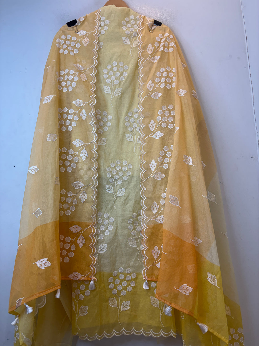 Zivara – Yellow Mul Chanderi Ombre Appliqué Work Unstitched Suit