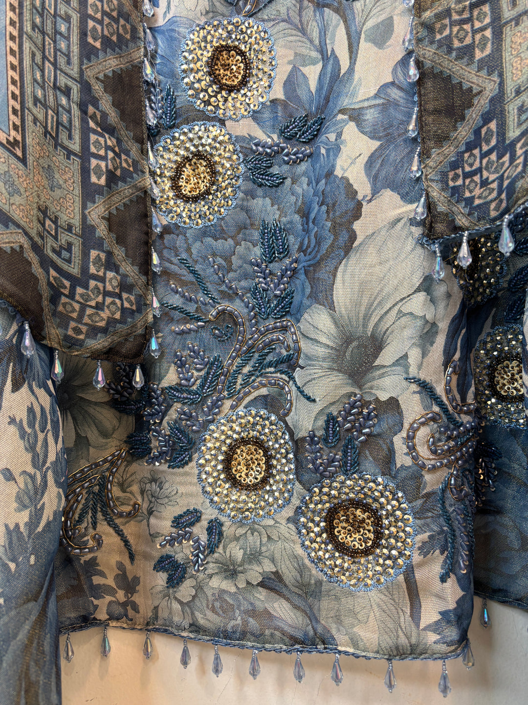 Blue Digital Printed Tissue Burberry Handwork Unstitched Suit