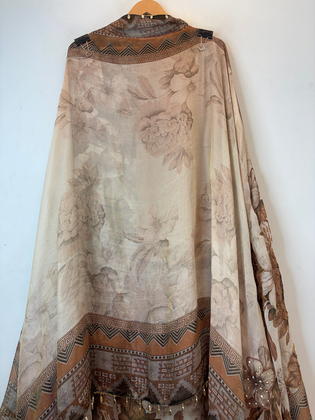 Brown Digital Printed Tissue Burberry Handwork Unstitched Suit