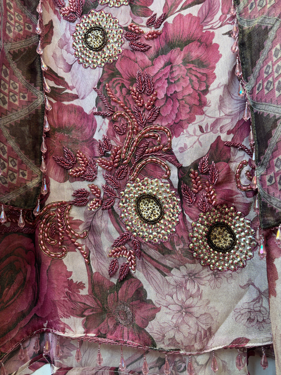 Onion Pink Digital Printed Tissue Burberry Handwork Unstitched Suit