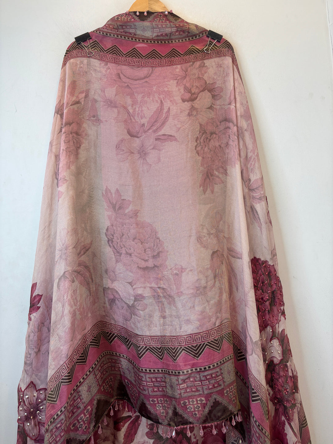 Onion Pink Digital Printed Tissue Burberry Handwork Unstitched Suit