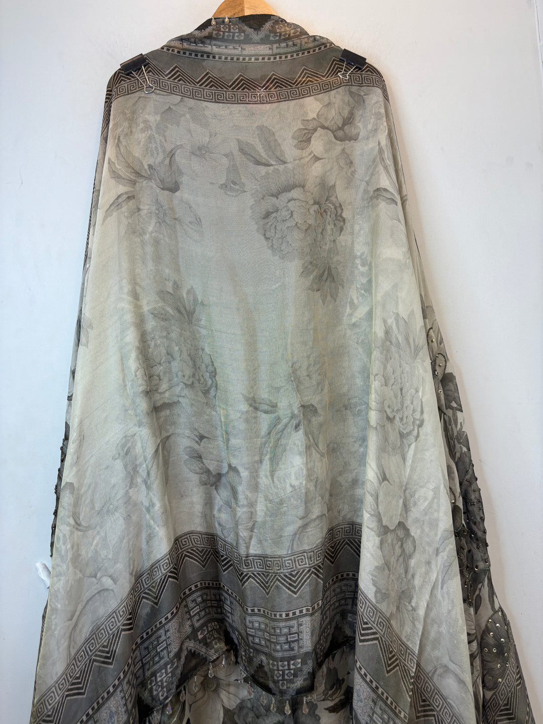 Greyish Green Digital Printed Tissue Burberry Handwork Unstitched Suit
