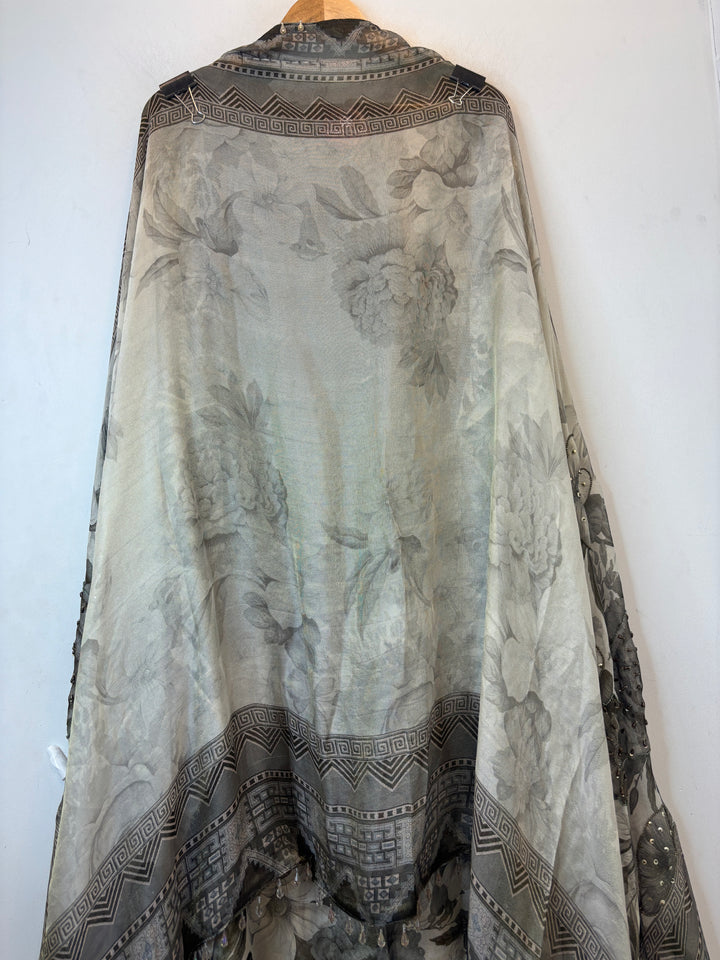 Greyish Green Digital Printed Tissue Burberry Handwork Unstitched Suit