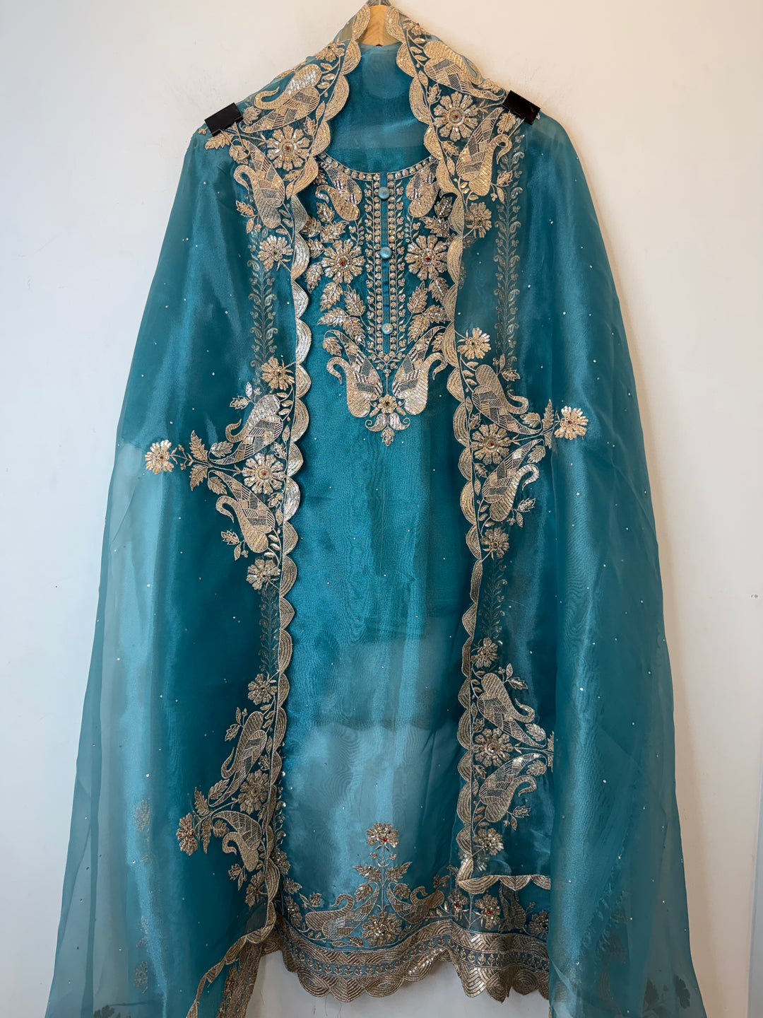 Zarevia – Blue Glass Tissue Zari Cutwork Suit