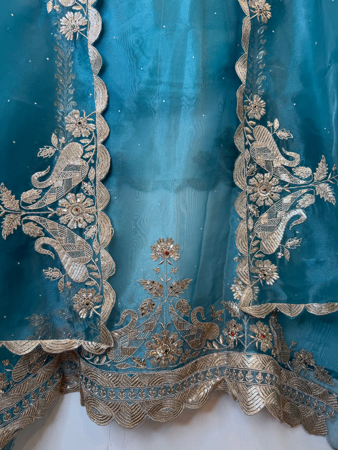 Zarevia – Blue Glass Tissue Zari Cutwork Suit