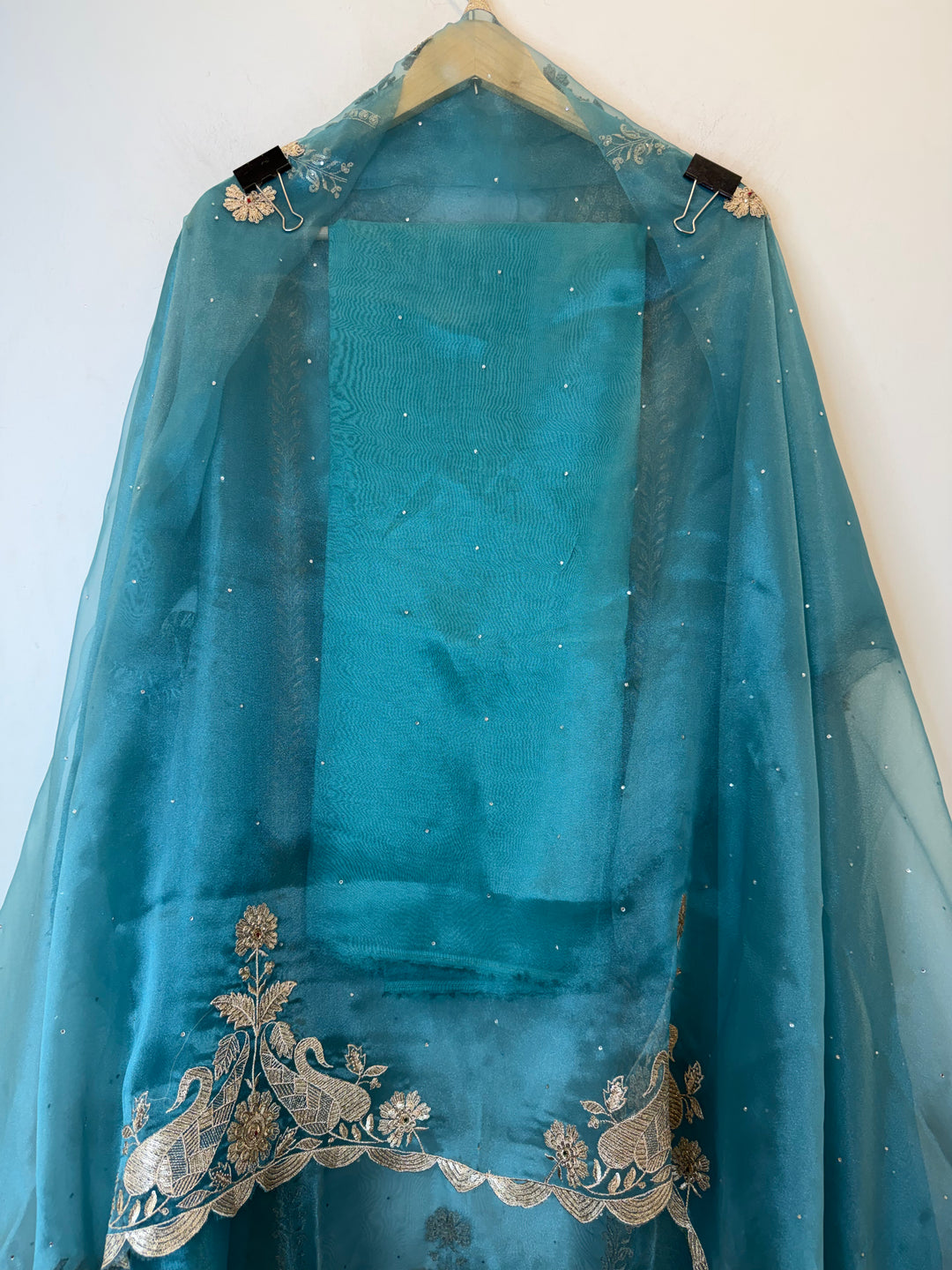 Zarevia – Blue Glass Tissue Zari Cutwork Suit
