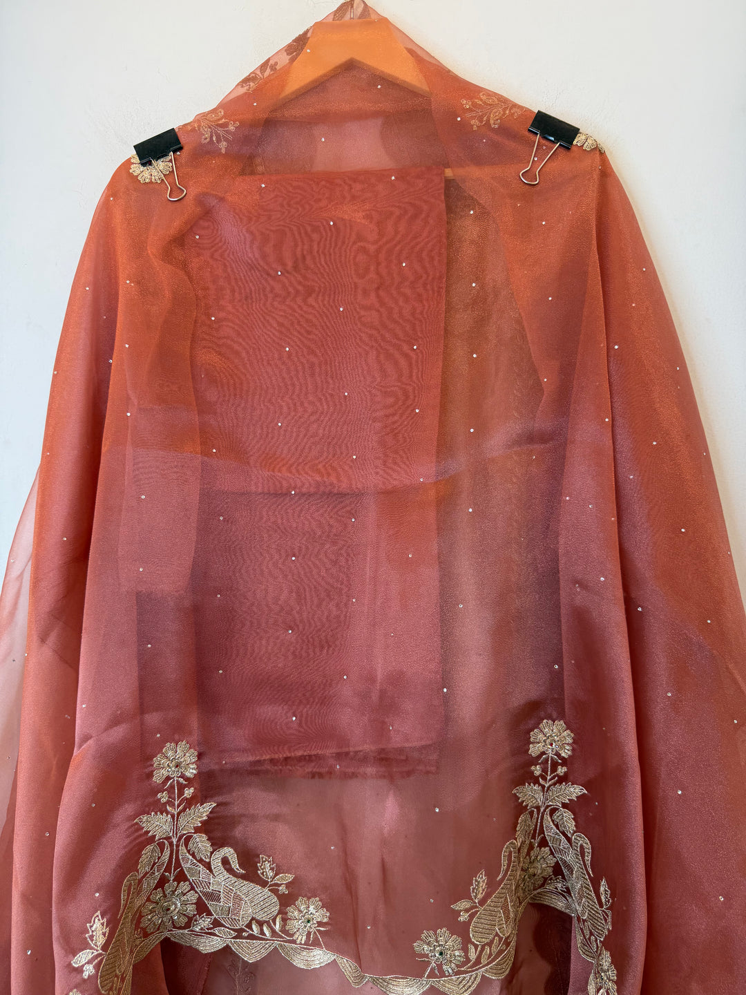 Zarevia – Rust Glass Tissue Zari Cutwork Suit