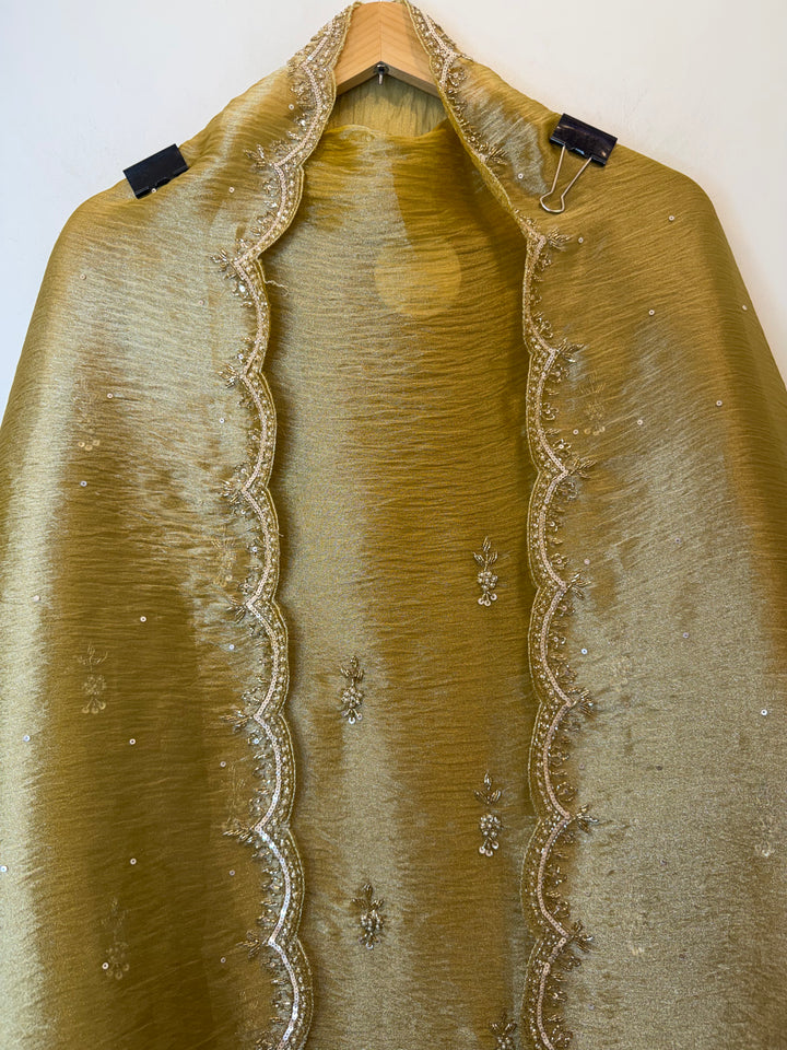 Ziraya – Mustard Yellow Glass Tissue Dabka Pearl Suit